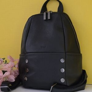 Hammitt Black Leather Backpack with Silver Details